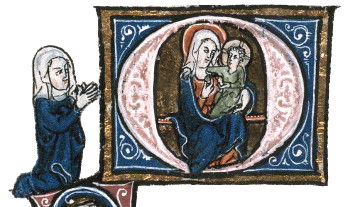 Moniale du XIIIe siècle contemplant l'Enfant Jésus et sa Mère